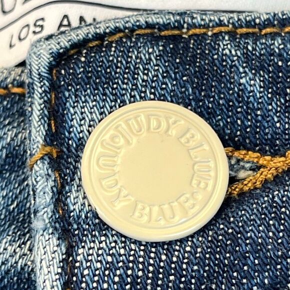 JUDY BLUE Jeans Size 11/30 Blue High Rise Wide Leg Crop Frayed Hem Stretch Denim - Picture 9 of 14